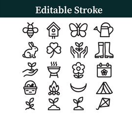 Spring season icons blooming flowers butterfly bee bunny