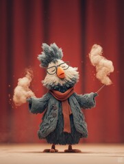 Charming Fuzzy Bird Magician on Stage