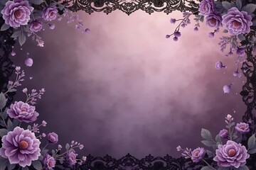 Rich plum and dark wine gradient invitation background with soft purple florals and faint black lace texture. 