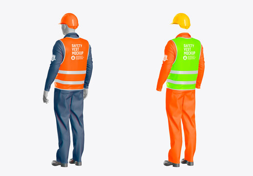 Worker Uniform with Safety Vest and Helmet Mockup