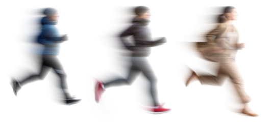 Set of Running people with motion blur effect, isolated PNG with transparent background for photo scenes