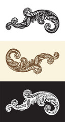 Baroque scroll hand drawing design elements set vector