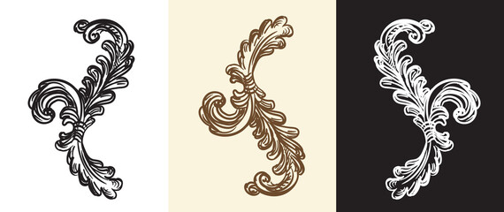 Calligraphy swirl ornate design elements vector isolated illustration