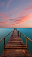 Obraz premium Serene wooden pier extending into calm ocean at sunset