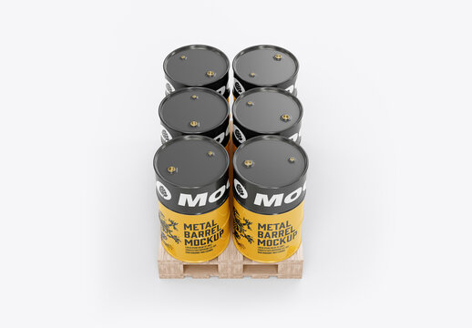 Oil Barrels with Pallet Mockup
