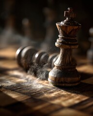 Chess King Piece on Board with Dust