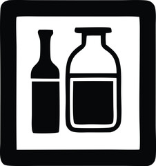 Simple black and white icon depicting a wine bottle and a jar