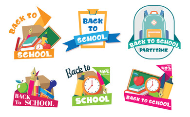 Back to school sticker set collection, Back to school banner design, vector
