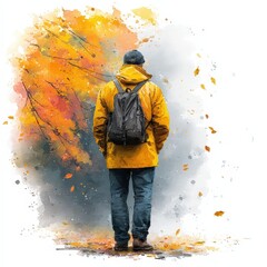 Autumn Walk Watercolor Painting.