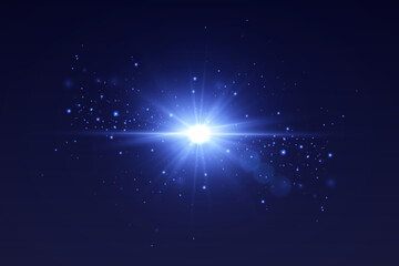 Fototapeta premium Blue light effect of rays, star flash and light sparks.