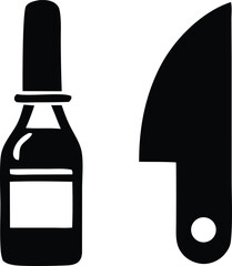Black and white icon set featuring a dropper bottle and a palette knife