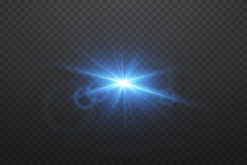 Blue star flash and 
lens light. On a transparent background.