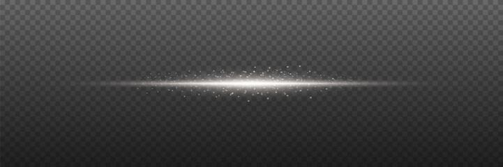 White glowing line with flash effect. On a transparent background.