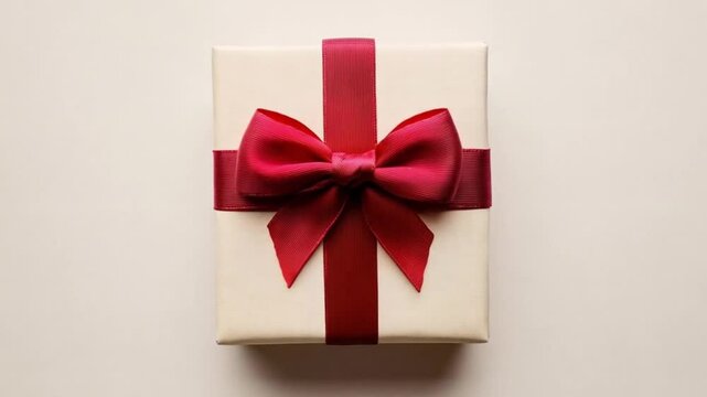 Gift-wrapped present with red ribbon on a light surface celebrating special occasions