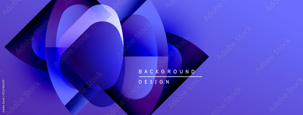 Poster abstract blue design features overlapping shapes, gradients. modern aesthetic, suitable for backgrou