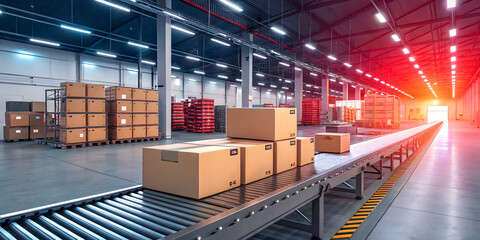 Efficient package handling warehouse facility industrial scene logistics environment aerial view supply chain management