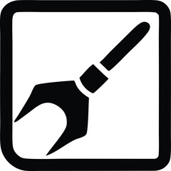 Black and white icon of a two pronged tool within a square frame