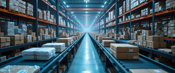 Efficient package sorting process modern warehouse industrial environment aisle view logistics and distribution
