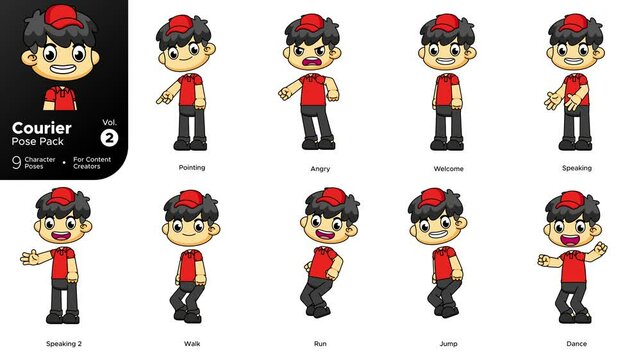 Courier Character Emotions Bundle Vol.2, 9 Animated Cartoon Poses for Creators, 4K Greenscreen