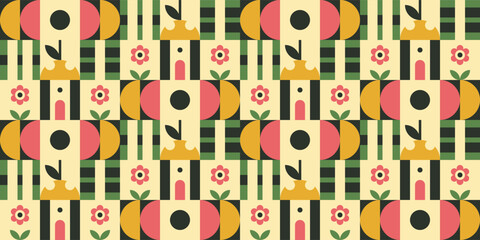 Geometric floral arrangement with various shapes.