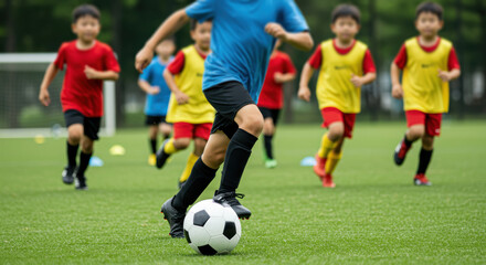 Youth Soccer Players Teamwork, Dribbling, and the Thrill of the Game