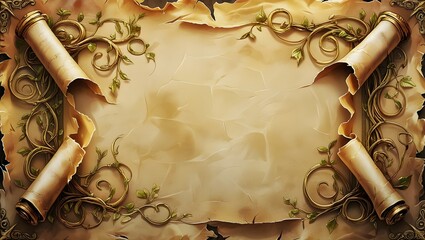 Antique Scroll with Floral Border &ndash; Blank Vintage Parchment