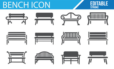 Minimalist bench icons for outdoor and garden projects
