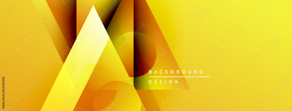 Poster abstract geometric design. yellow, orange gradients create layered triangular shapes. modern backgro