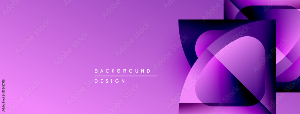 Poster Abstract purple design. Geometric shapes overlap creating modern background. Gradient hues add depth, visual interest.