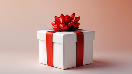 Elegant white gift box with red ribbon perfect for holidays or celebrations