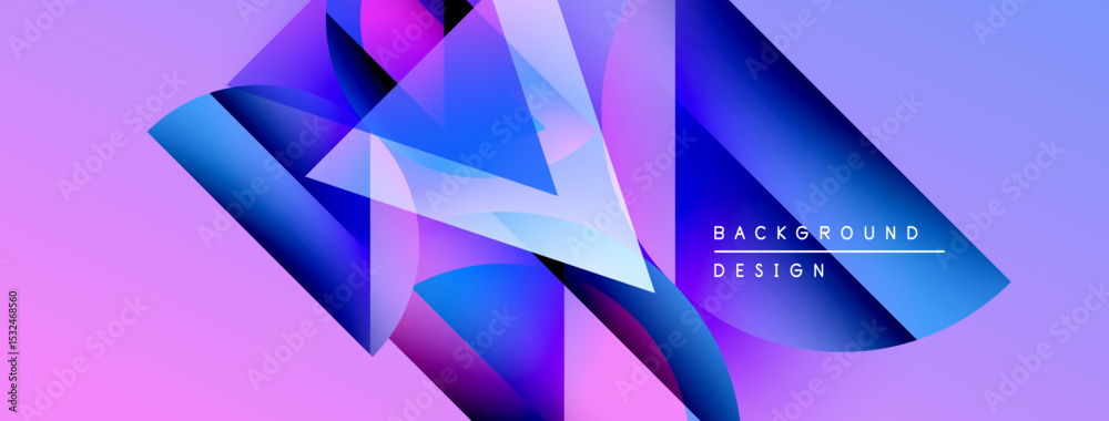 Poster abstract geometric shapes blend vibrant purple, blue hues. modern design creates dynamic visual impa