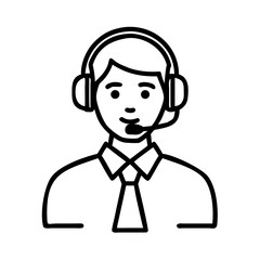 Professional Customer Service Icon | Support Agent Line Art with Headset | Hotline Call Center Representative Outline | Technical Support Staff Avatar Vector

