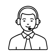 Professional Customer Service Icon | Support Agent Line Art with Headset | Hotline Call Center Representative Outline | Technical Support Staff Avatar Vector

