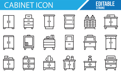 Editable icons of kitchen, bathroom, and living room cabinets for interior decor