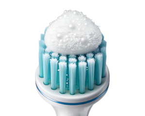 3d toothbrush head icon in cartoon plastic style minimal isolated on transparent white background, dental hygiene and cleaning concept

