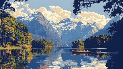 Time to travel. Around the world. Quality vector poster. National park Fiordland
