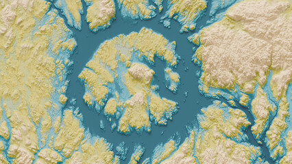 Lowercase letter o meteorite site seen from satellite view 3d illustration.