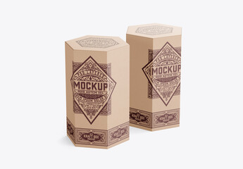 Hexagonal Kraft Box Mockup