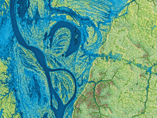 Lowercase letter b river stream seen from satellite view 3d illustration.