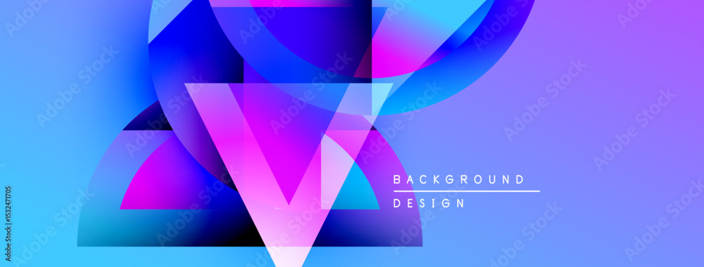 Poster abstract vibrant design features overlapping shapes, gradients. blue, purple, pink hues create dynam