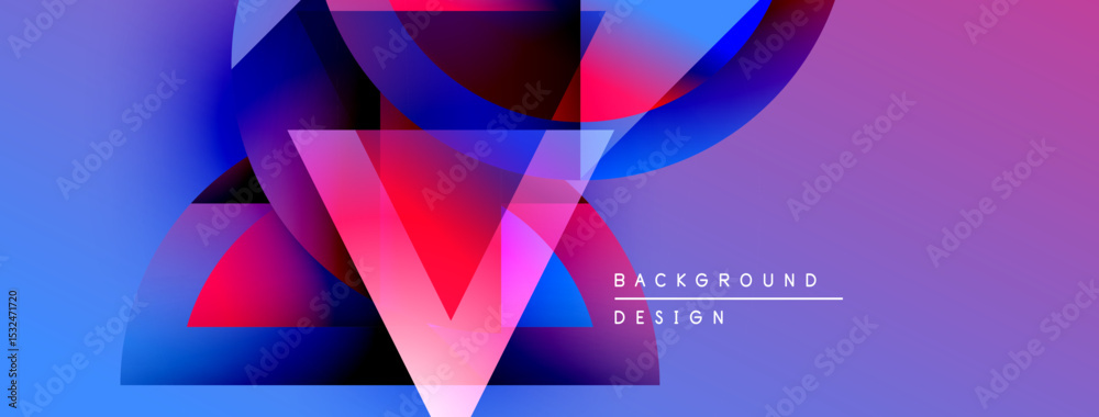 Poster abstract vibrant design. geometric shapes overlap, creating dynamic visual effect. purple, blue, red