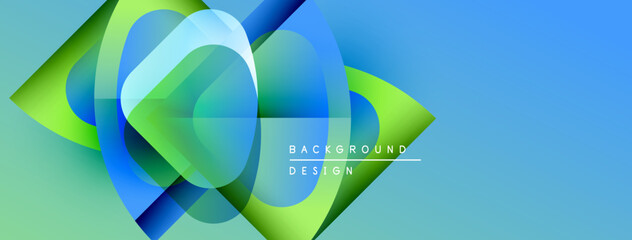 Obraz premium Abstract geometric shapes overlap, creating vibrant blue, green gradients. Modern design element for backgrounds, presentations.