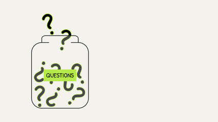 A jar filled with question marks. Ideal for concepts such as brainstorming, curiosity, mystery, idea generation, problem solving, and interactive questions.