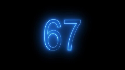 Abstract Glowing Neon Text 67 Number Countdown Icon. Glowing Blue Neon Countdown Timer Number Video 4K Animation. - Powered by Adobe