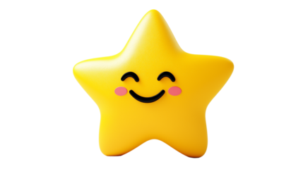 3D star sticker icon with happy face, educational reward concept, white background, PNG