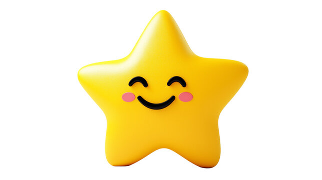 3D star sticker icon with happy face, educational reward concept, white background, PNG