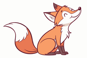 Obraz premium Cute cartoon fox sitting and smiling with fluffy tail and happy closed eyes