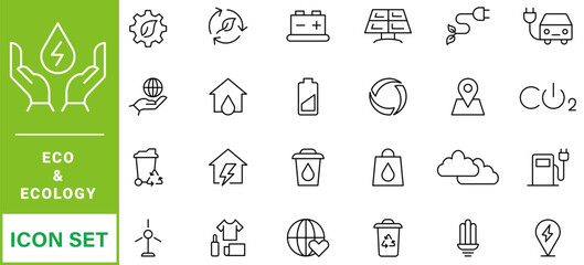 Eco or Ecology Icons Set. containing icons such as Recycling, Alternative Green Energy Source and other.