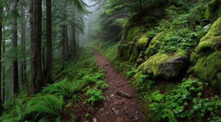 Fototapeta premium Tranquil Forest Path Invites Serene Exploration Outdoors