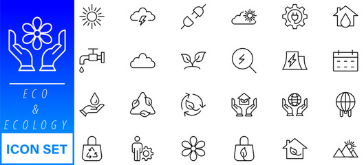 Eco or Ecology Icons Set. containing icons such as Recycling, Alternative Green Energy Source and other.